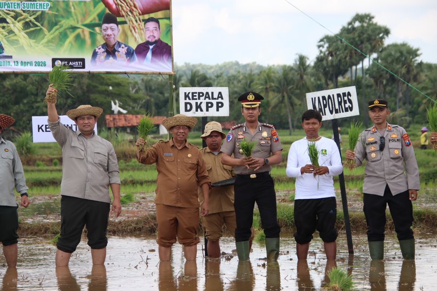 Hadir Langsung Di Sawah, Kapolres Sumenep Dukung Percepatan Tanam Padi dan Jagung Hadapi El Nino