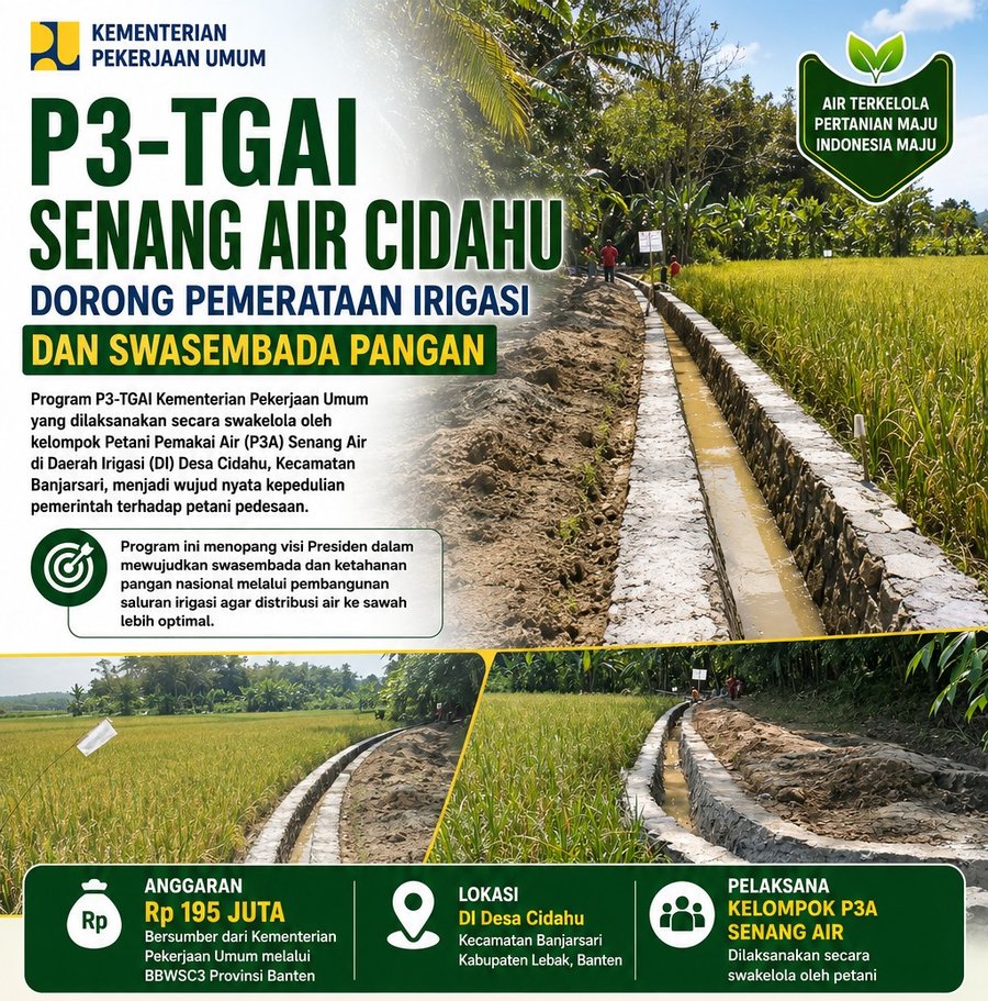 P3-TGAI Senang Air Cidahu Dorong Pemerataan Irigasi dan Swasembada Pangan