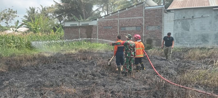  Koramil 03-Kalimanah Bantu Padamkan Kebakaran Lahan Kosong di Desa Babakan