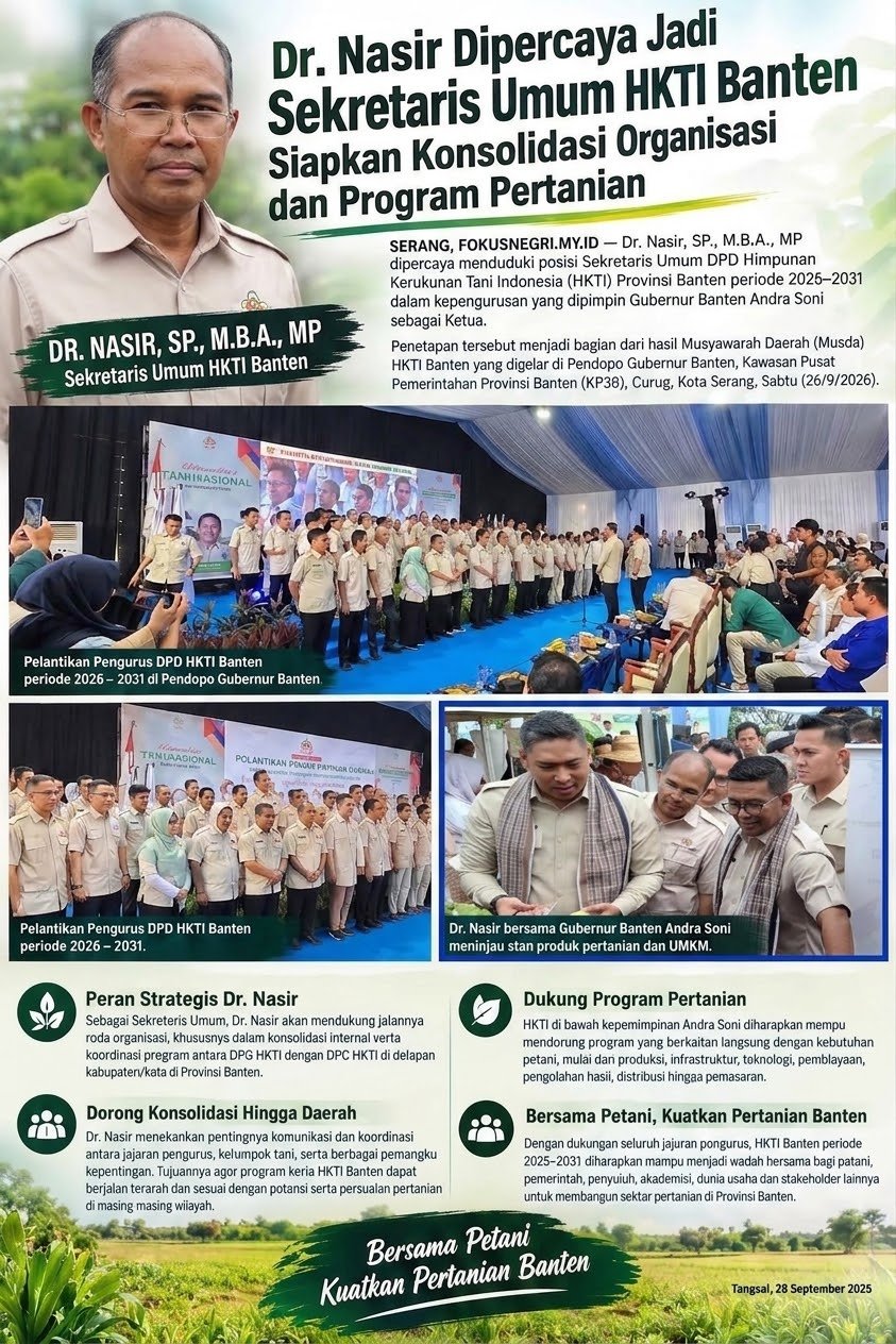 Dr. Nasir SP.,M.B.A.,MP Resmi Jadi Sekum HKTI Banten Periode 2026–2031