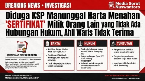 Diduga KSP Manunggal Harta Menahan Sertifikat Orang Lain Tanpa ada Latar Belakang Hubungan Hukum
